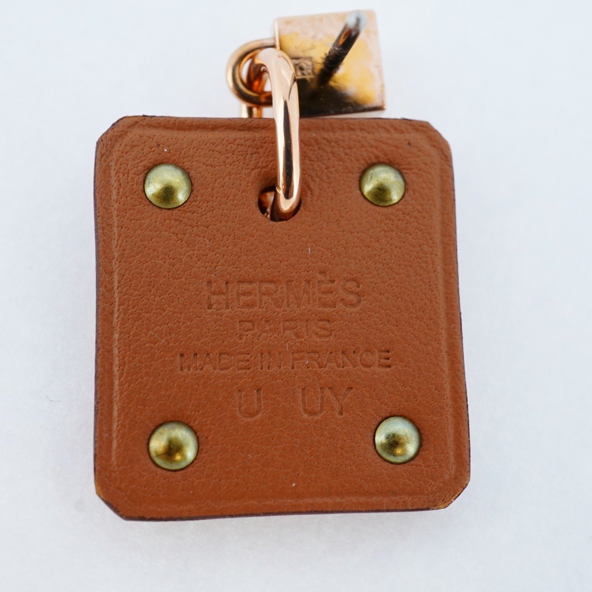 Hermes Earrings Asdukur GP Plated Leather Brown Rose Gold U Stamp Ladies