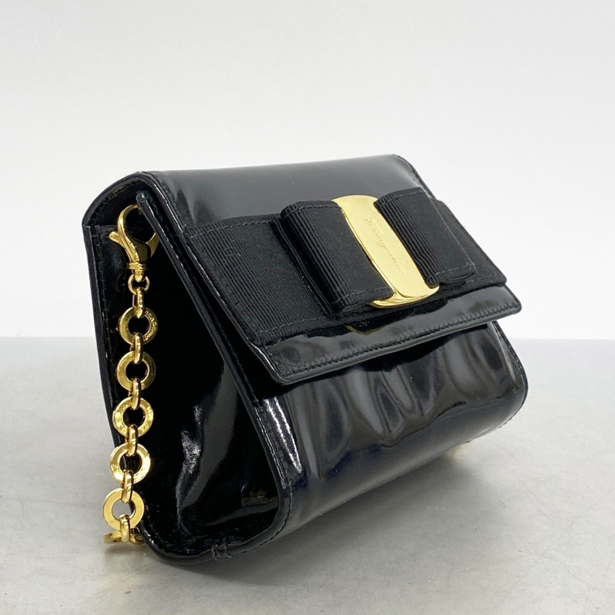 Salvatore Ferragamo handbag Vara enamel black ladies