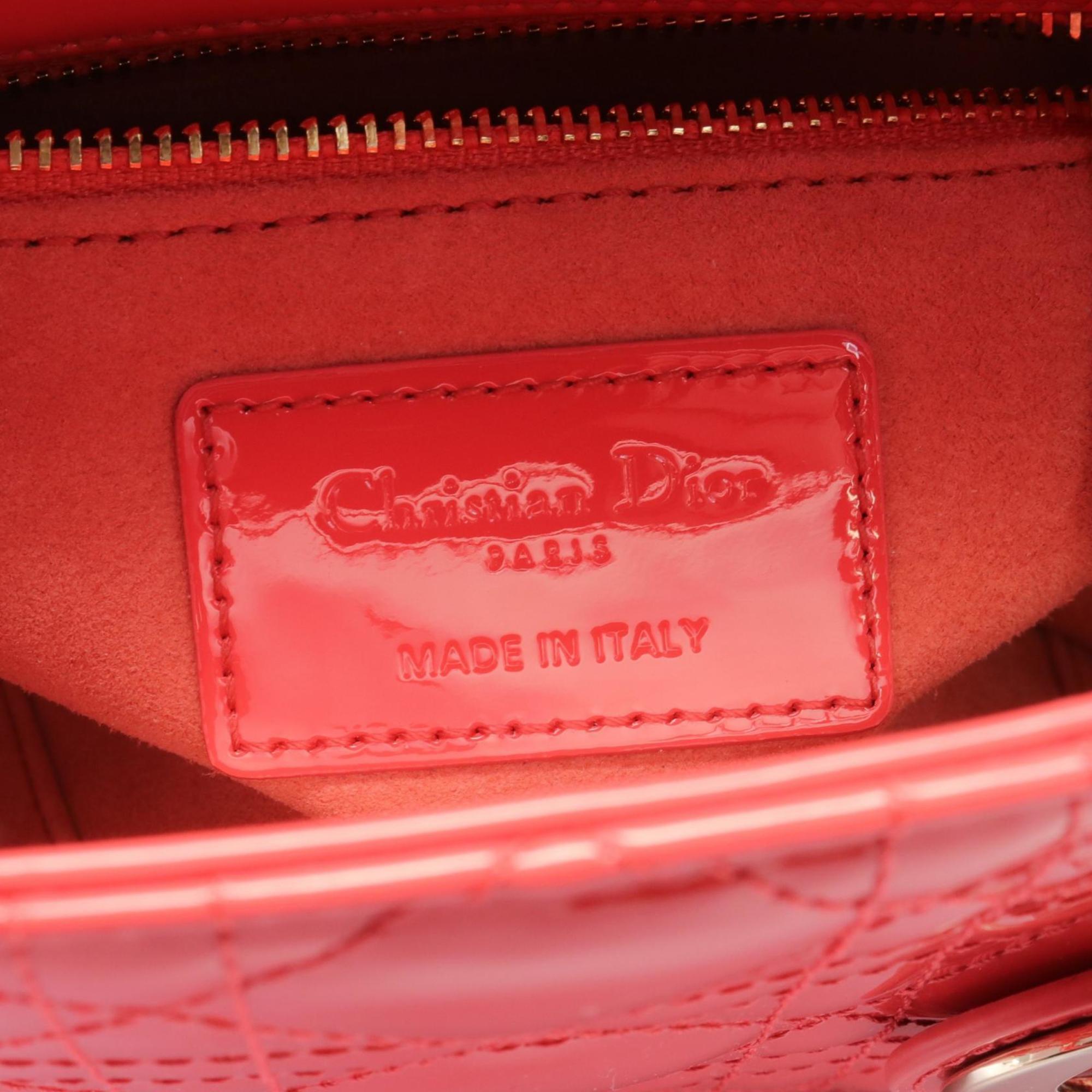 Christian Dior Lady Cannage Handbag Bag Patent Leather Women's Red M0505OWCB63R