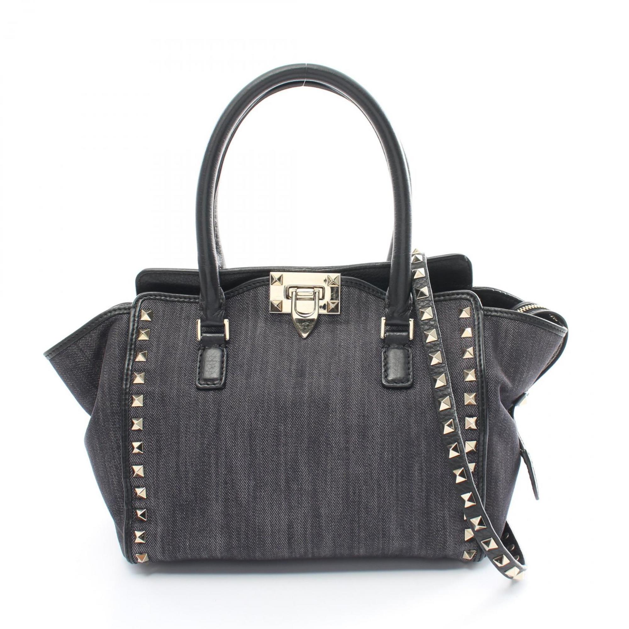 Valentino Garavani Rockstud Handbag Bag Denim Leather Women's Black