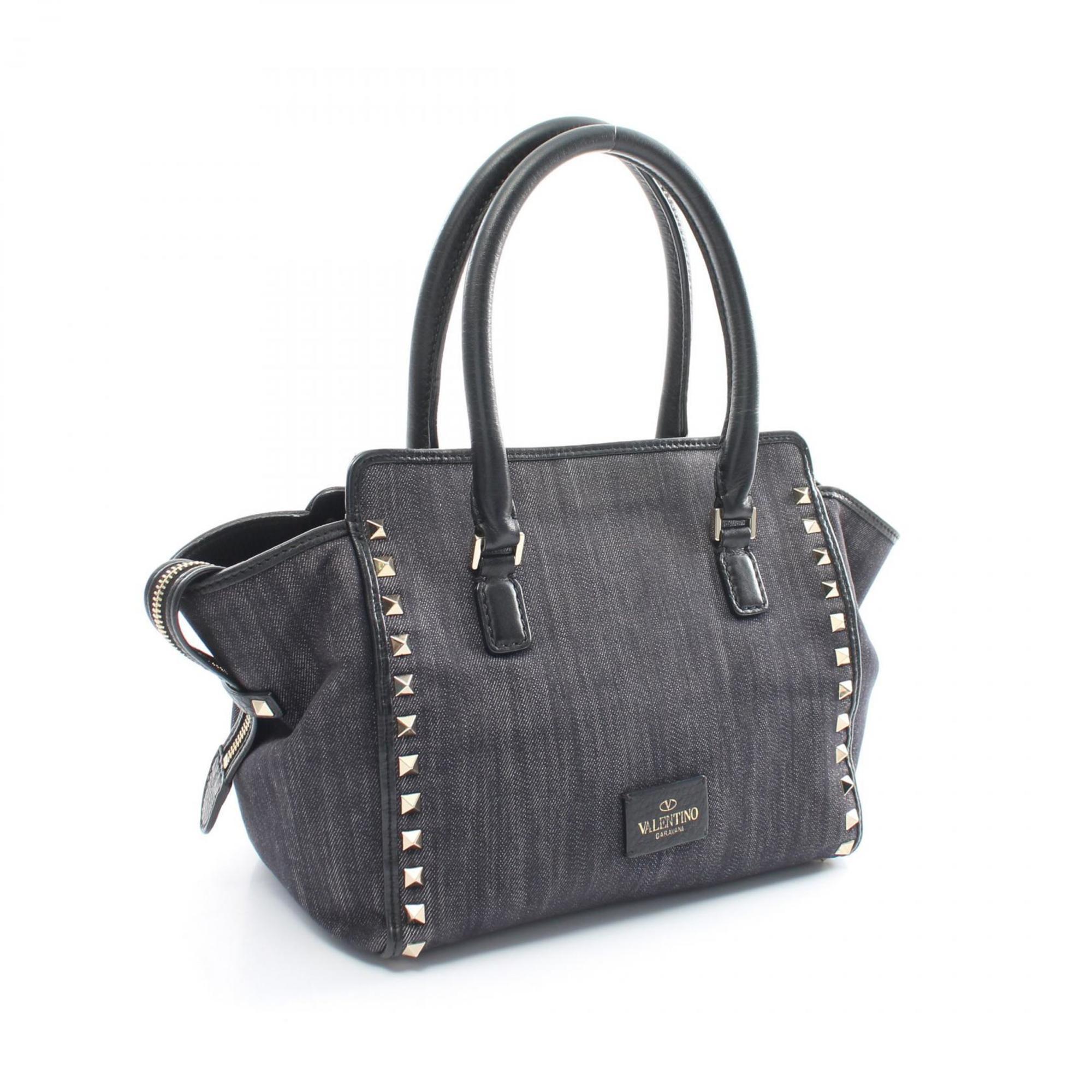 Valentino Garavani Rockstud Handbag Bag Denim Leather Women's Black