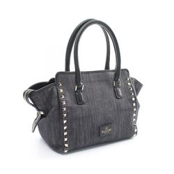 Valentino Garavani Rockstud Handbag Bag Denim Leather Women's Black