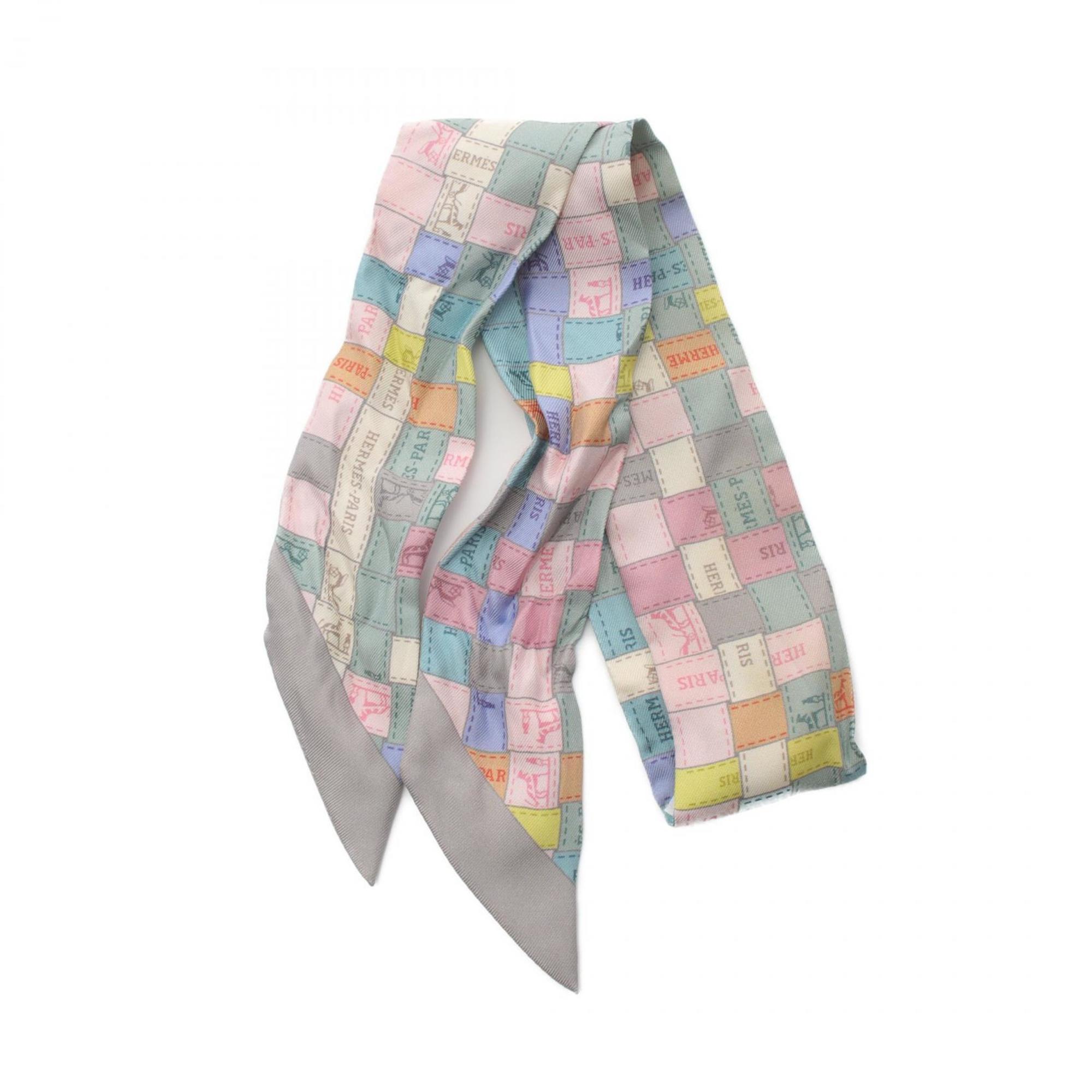 Hermes Twilly Bolduc au Carre Silk Scarf for Women Grey Multicolor