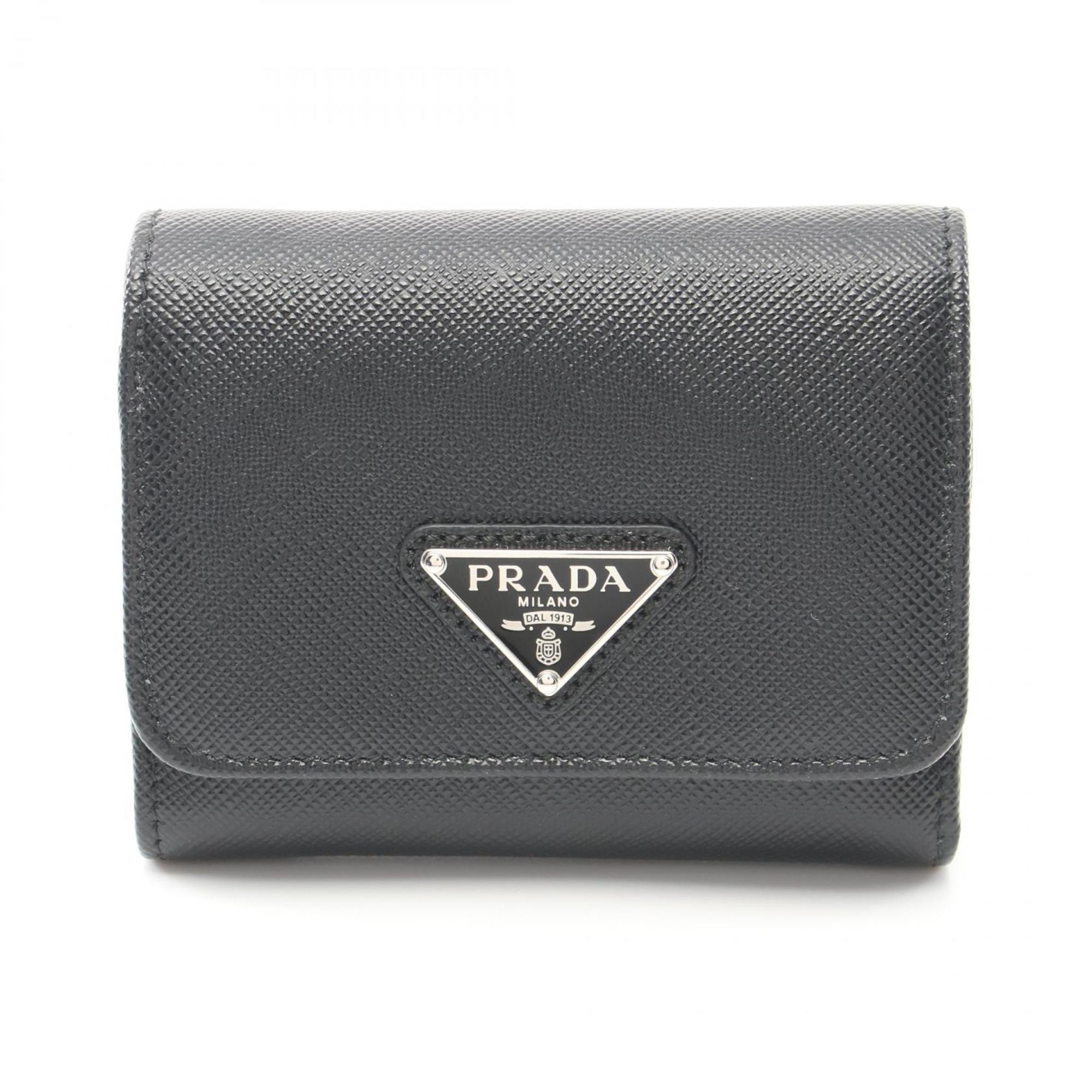 PRADA SAFFIANO TRIANGOLO Tri-fold Long Wallet Saffiano Leather Men's Women's Black 1MH043 QHH F0632