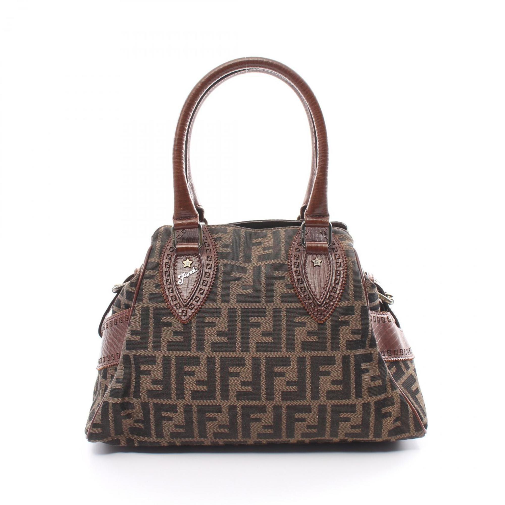 FENDI Ethnico Zucca Handbag Bag Canvas Leather Women's Brown 8BN157