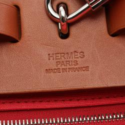 Hermes HERMES Airbag Zip MM Handbag Bag Leather Toile Officier Women's Pink Brown 067989CK