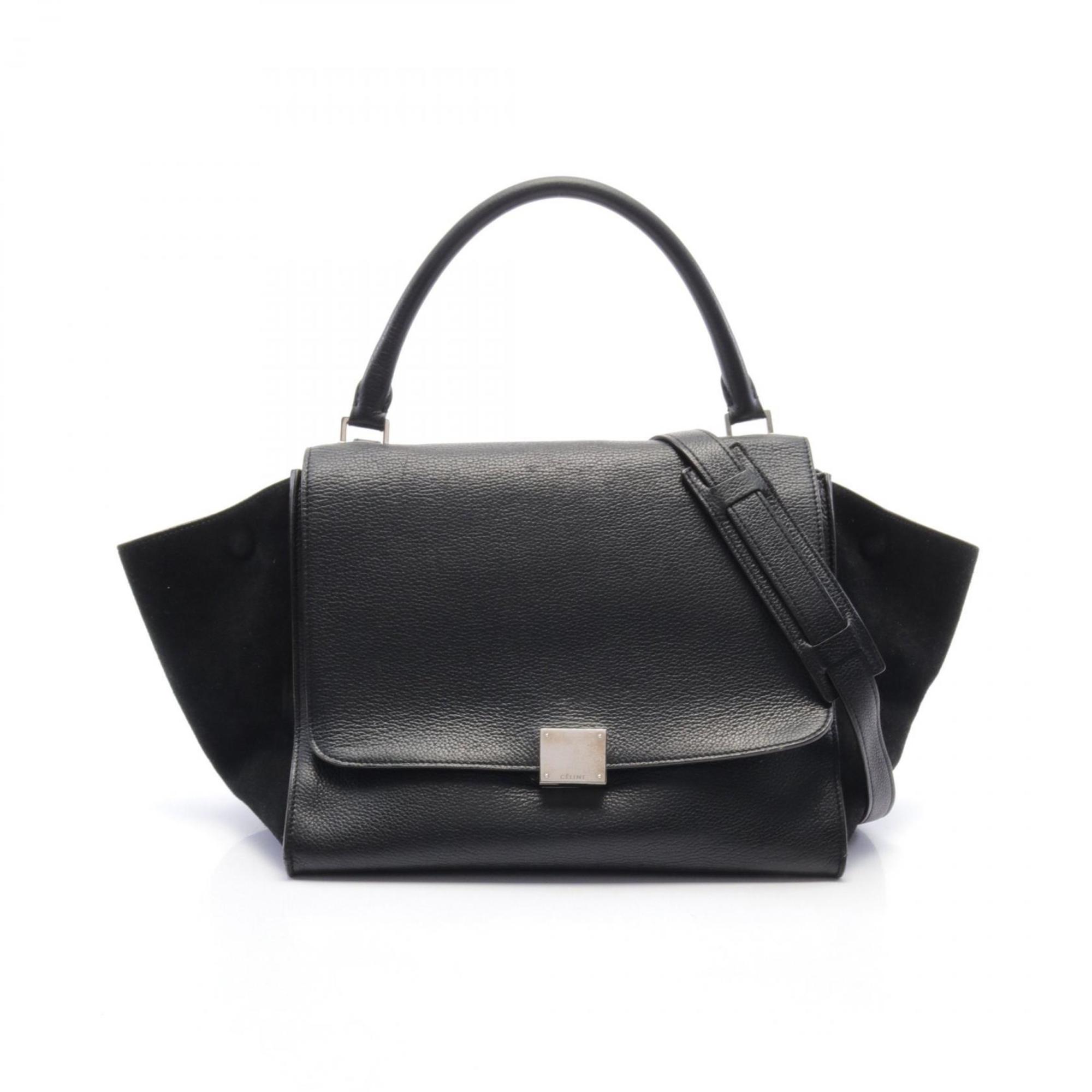 CELINE Trapeze Medium Handbag Bag Leather Suede Women's Black 169542