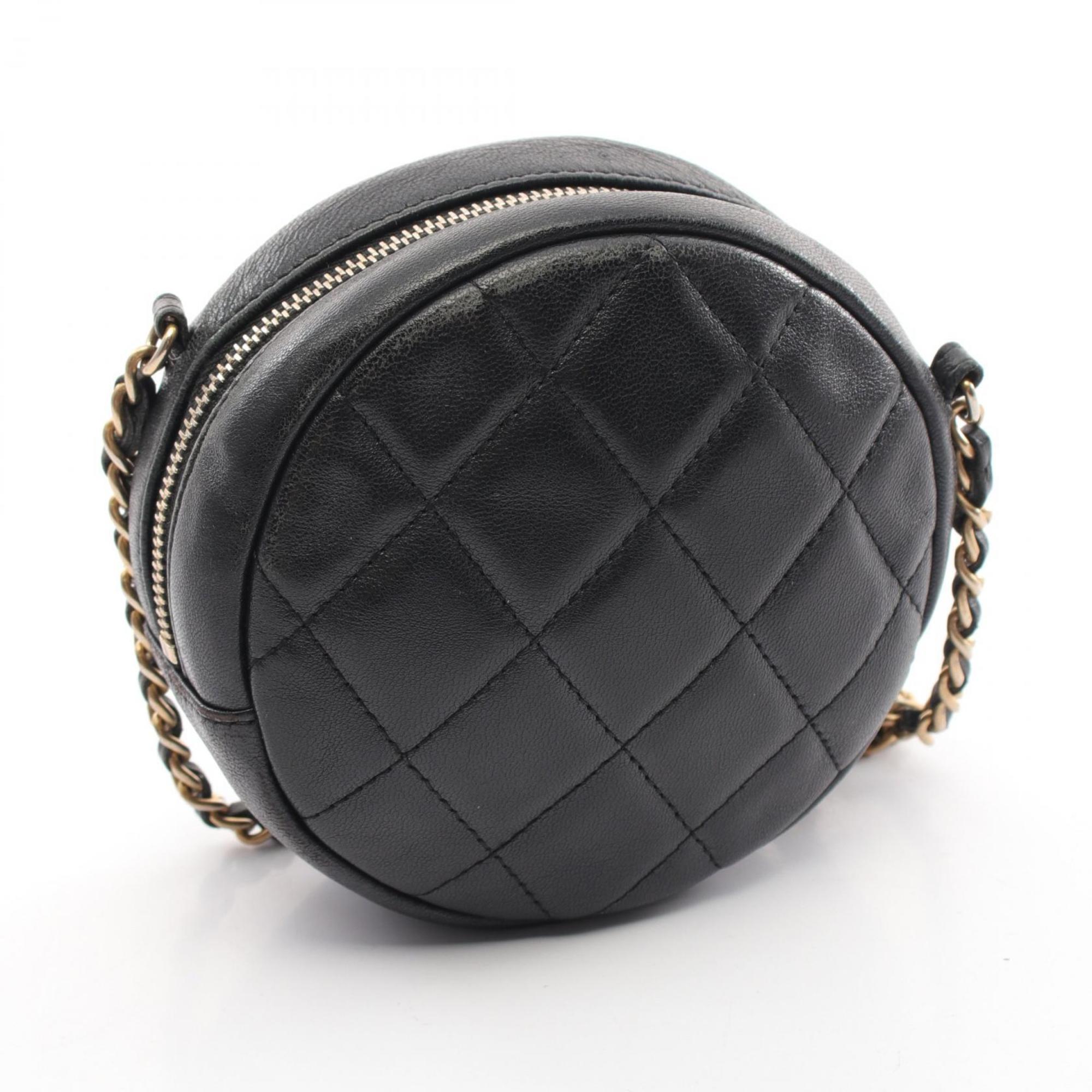 CHANEL Matelasse Lucky Charm Round Shoulder Bag, Lambskin, Women's, Black, A81620