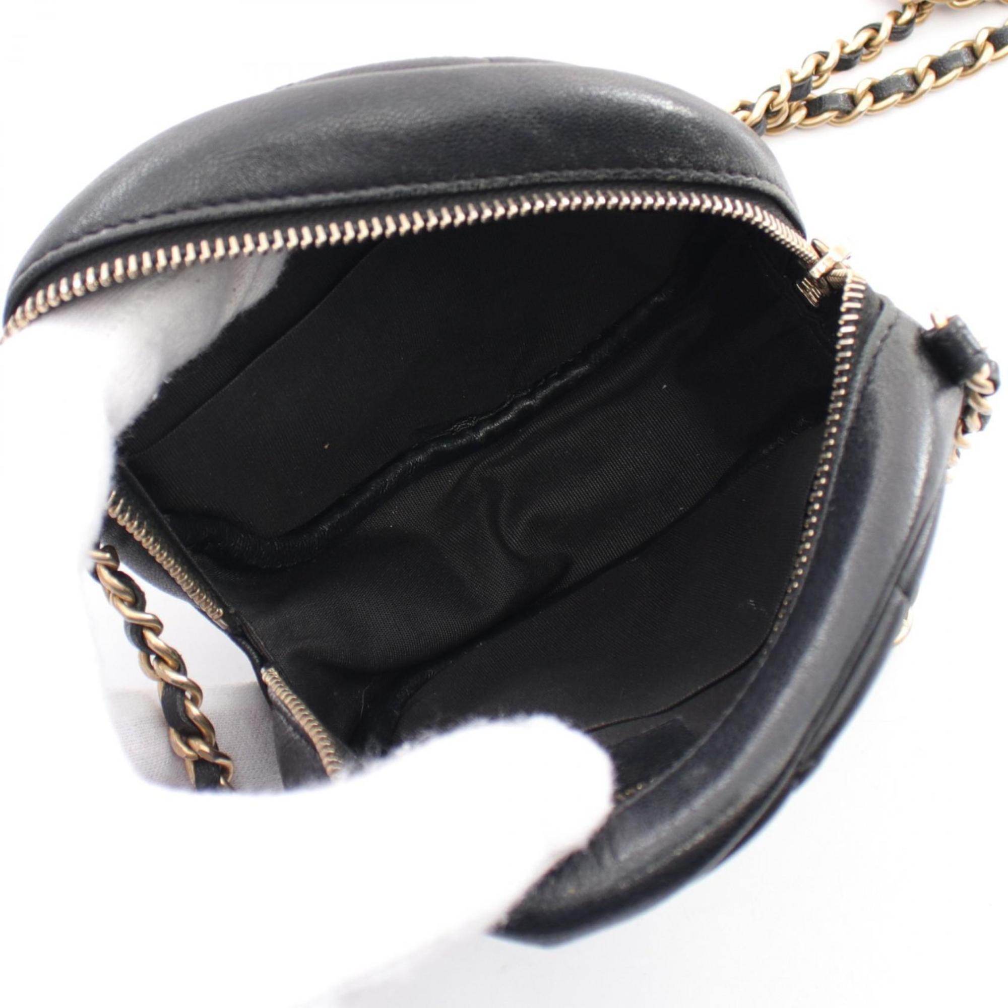 CHANEL Matelasse Lucky Charm Round Shoulder Bag, Lambskin, Women's, Black, A81620