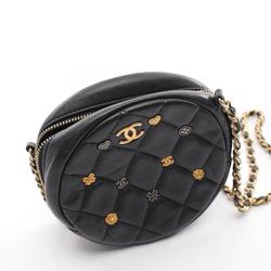 CHANEL Matelasse Lucky Charm Round Shoulder Bag, Lambskin, Women's, Black, A81620