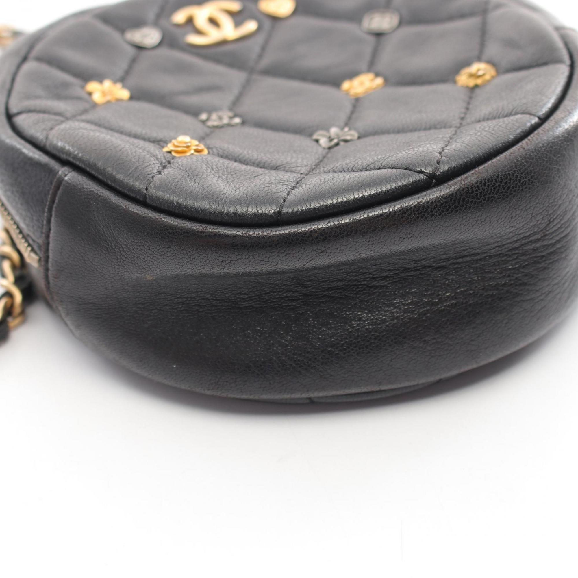 CHANEL Matelasse Lucky Charm Round Shoulder Bag, Lambskin, Women's, Black, A81620