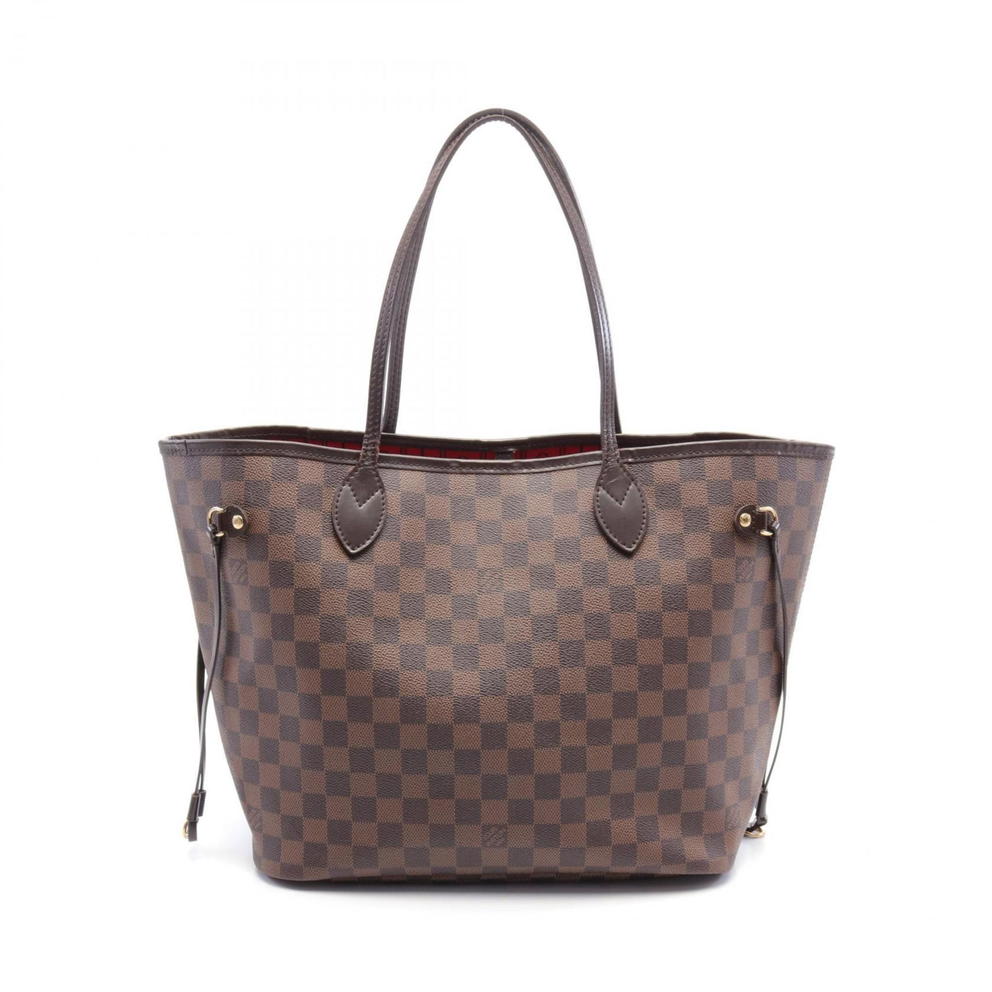 Louis Vuitton Neverfull MM Tote Bag, Coated Canvas, Leather, Damier, Women's, Brown, N51105