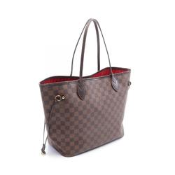 Louis Vuitton Neverfull MM Tote Bag, Coated Canvas, Leather, Damier, Women's, Brown, N51105