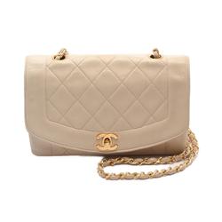 CHANEL Matelasse Diana Flap Shoulder Bag Leather Women's Beige A01165