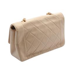 CHANEL Matelasse Diana Flap Shoulder Bag Leather Women's Beige A01165