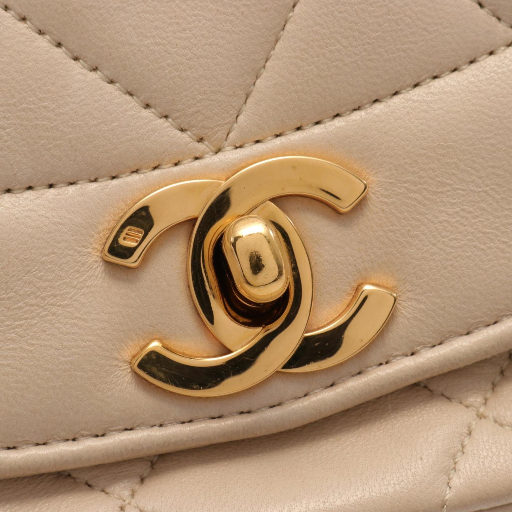 CHANEL Matelasse Diana Flap Shoulder Bag Leather Women's Beige A01165