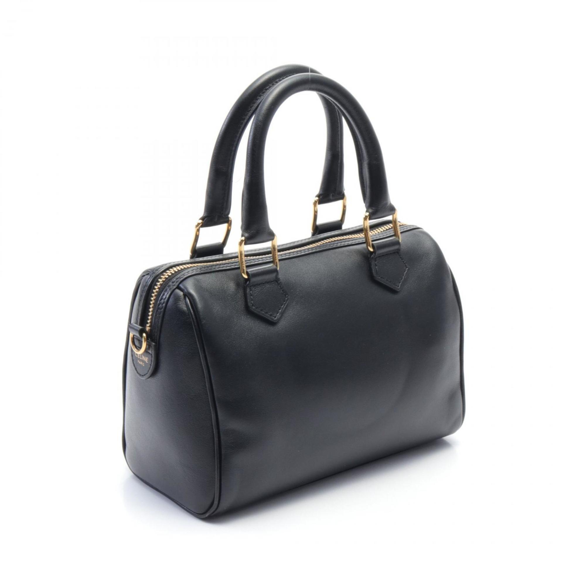 CELINE Small Boston Cuir Triomphe Handbag Bag Leather Women's Black