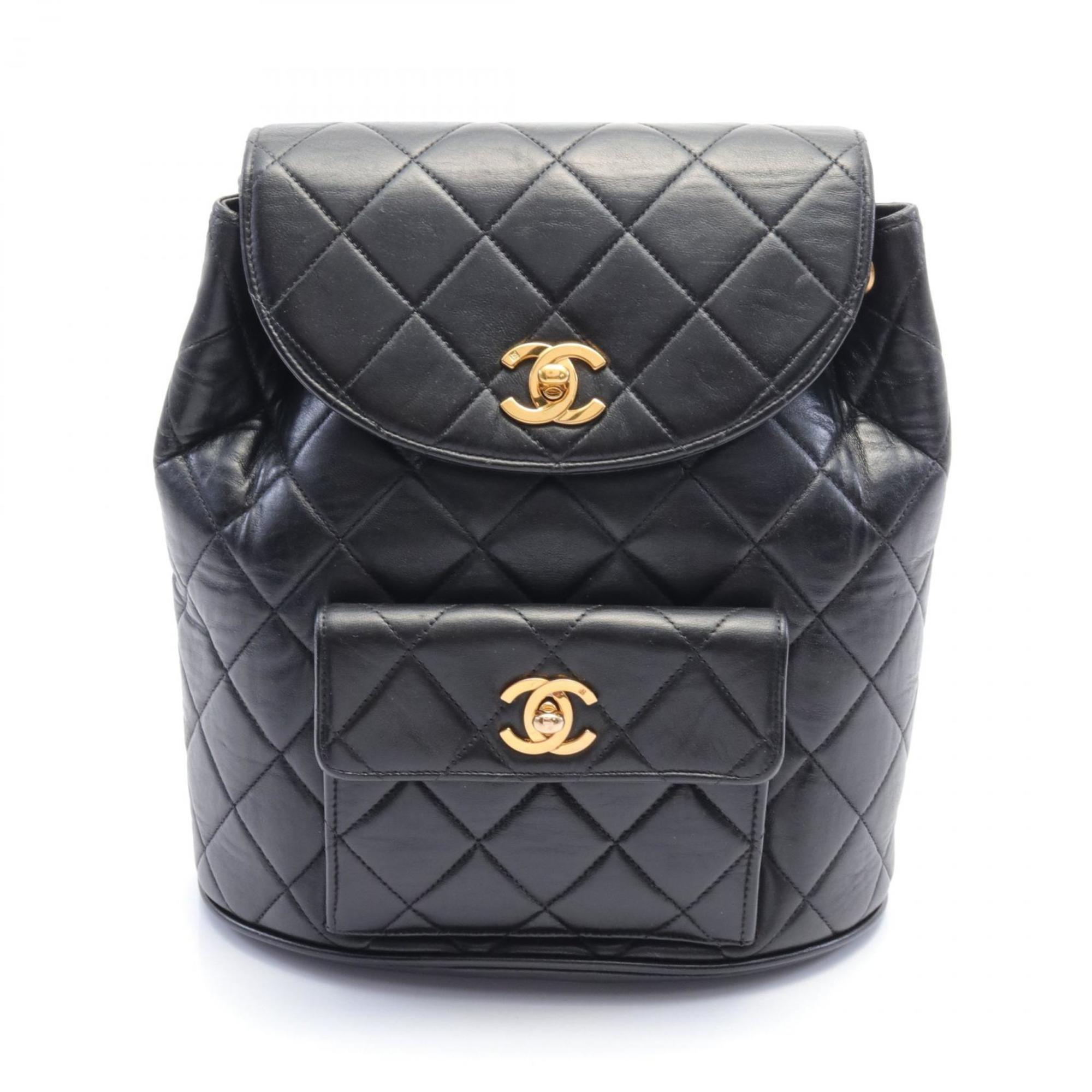 CHANEL Matelasse Backpack Bag Leather Women's Black A10177