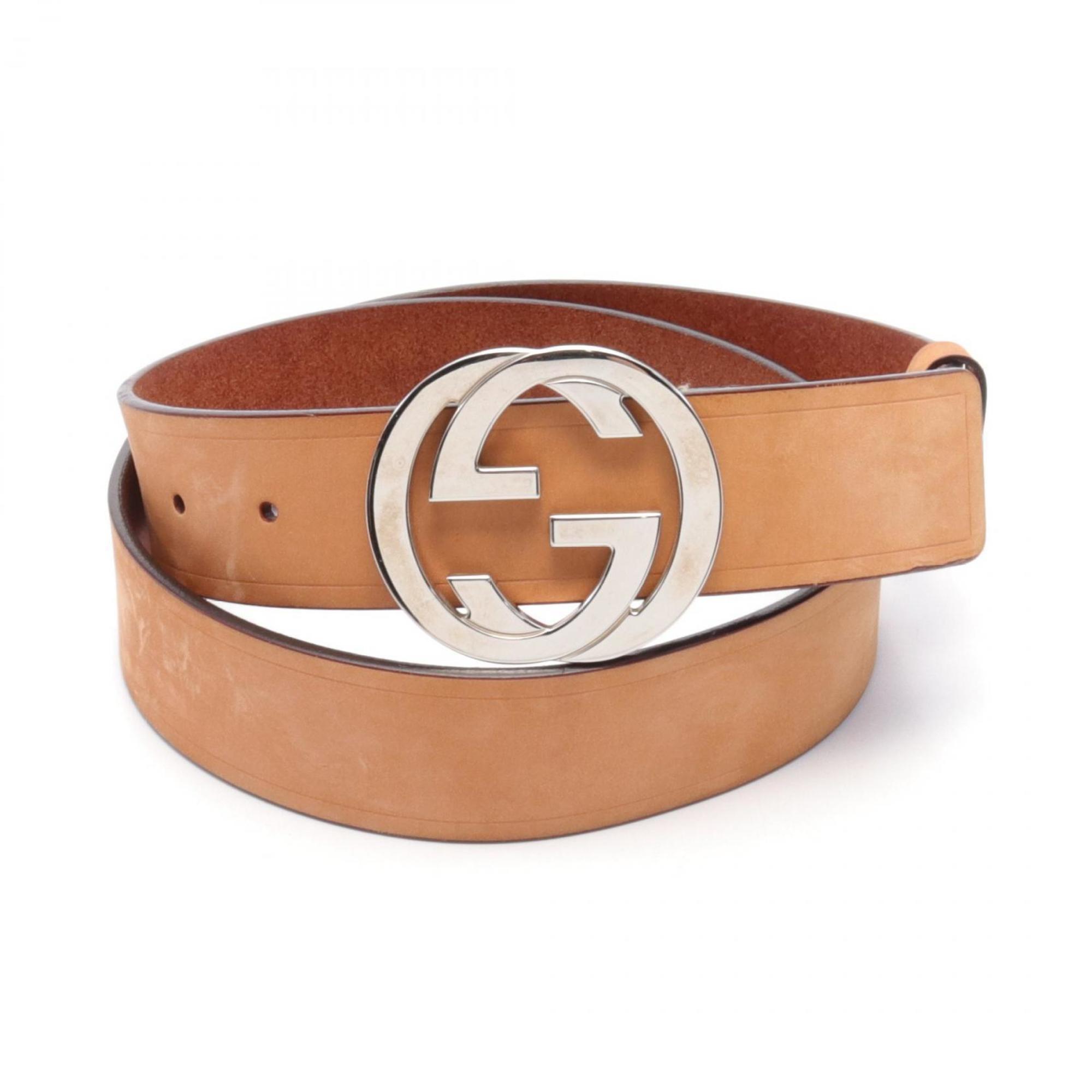 GUCCI Interlocking G Belt Clothing Leather Men's Brown 114984