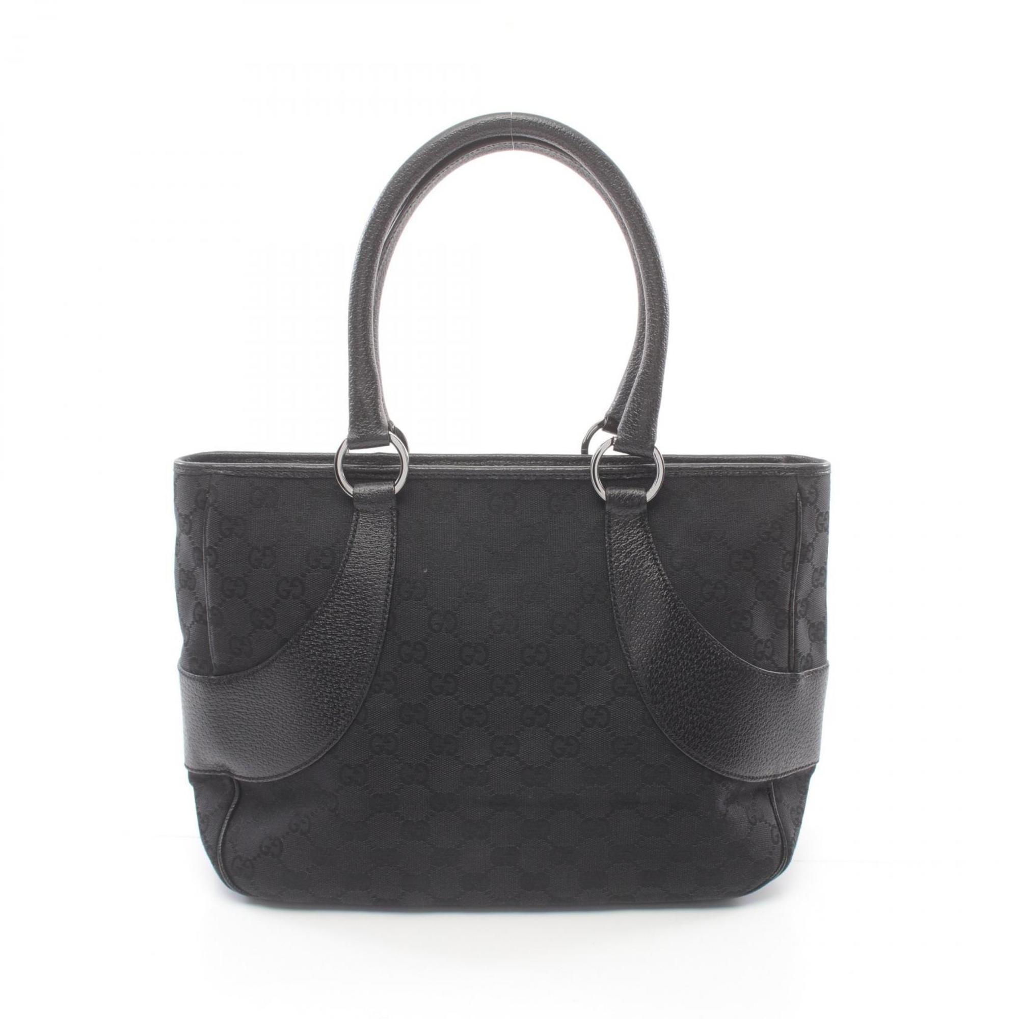 GUCCI GG Canvas Handbag Bag Leather Women's Black 113011