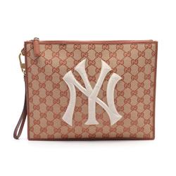 Gucci GUCCI x New York Yankees GG Canvas Second Bag Clutch Leather Men's Beige Brown 547796