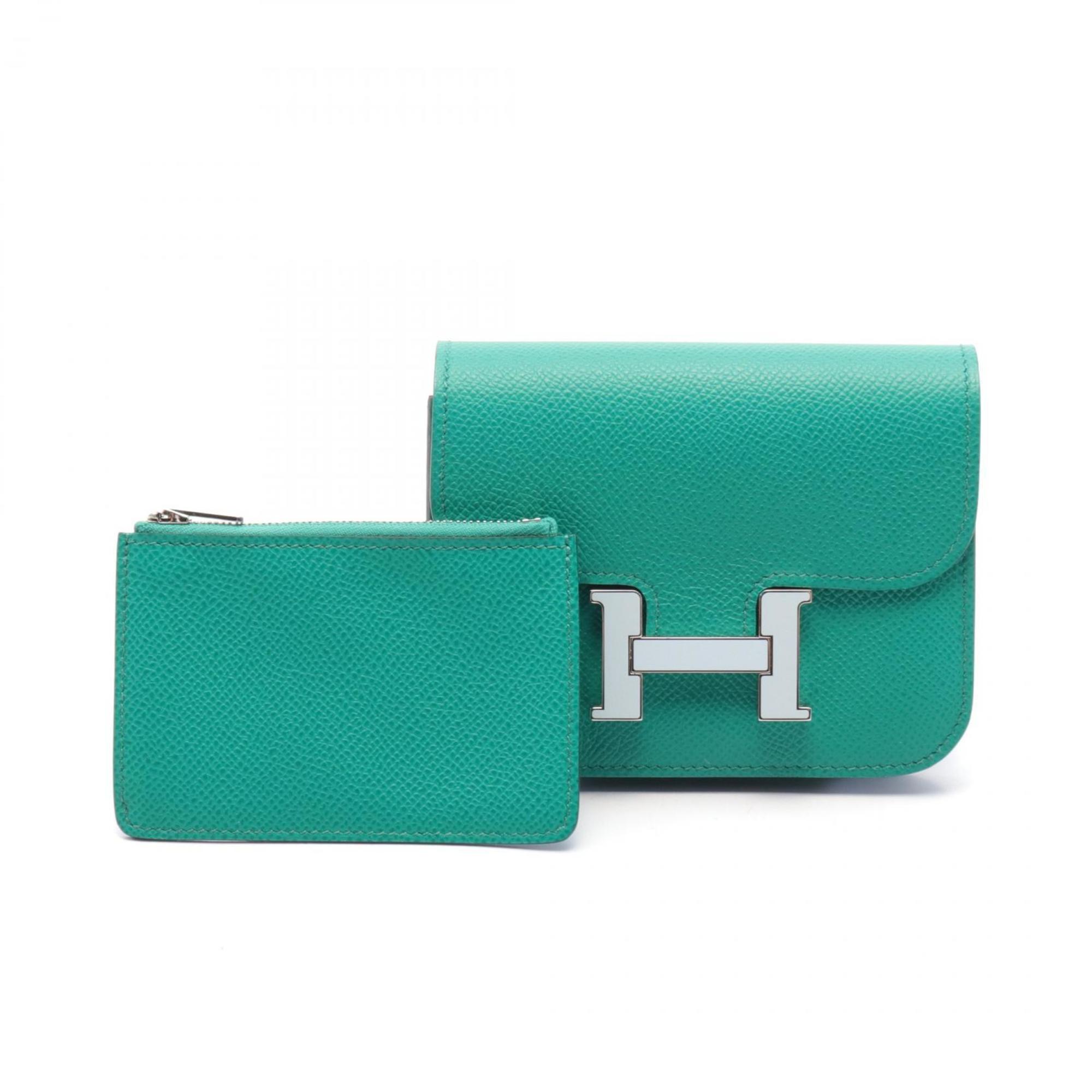 Hermes HERMES Constance Mint Bi-fold Wallet Epsom Leather Women's Green