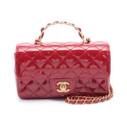 CHANEL Matelasse Shoulder Bag Patent Leather Women's Red AS4219