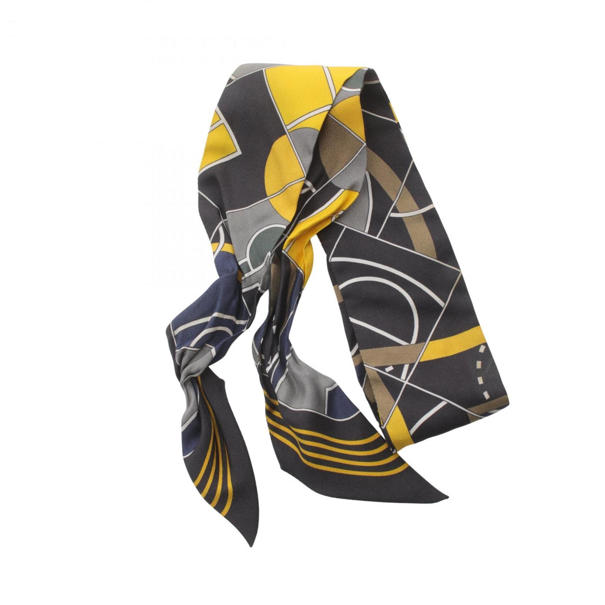 Hermes Twilly Scarf Silk Women's Black Yellow Multicolor