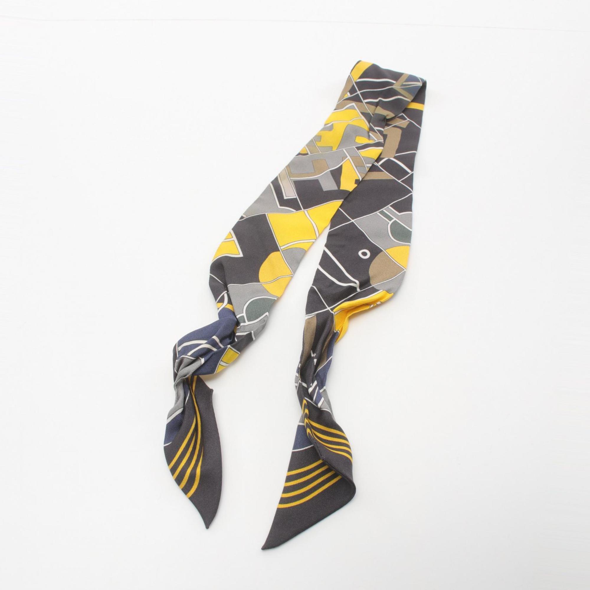 Hermes Twilly Scarf Silk Women's Black Yellow Multicolor