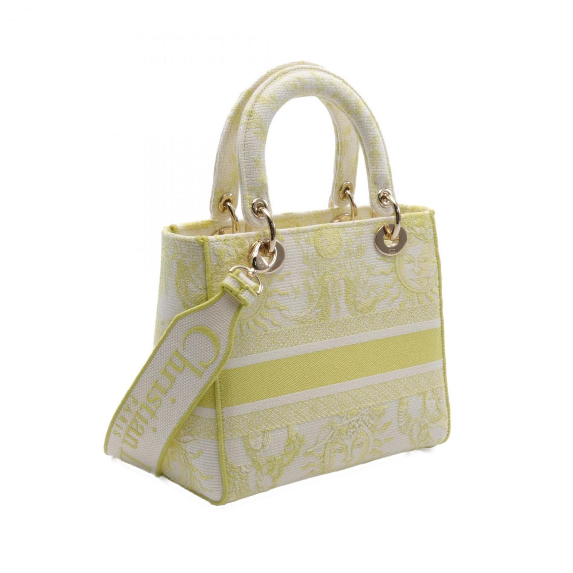 Christian Dior LADY D-LITE Medium Handbag Bag Canvas Women's Yellow White M0565OECQ02I