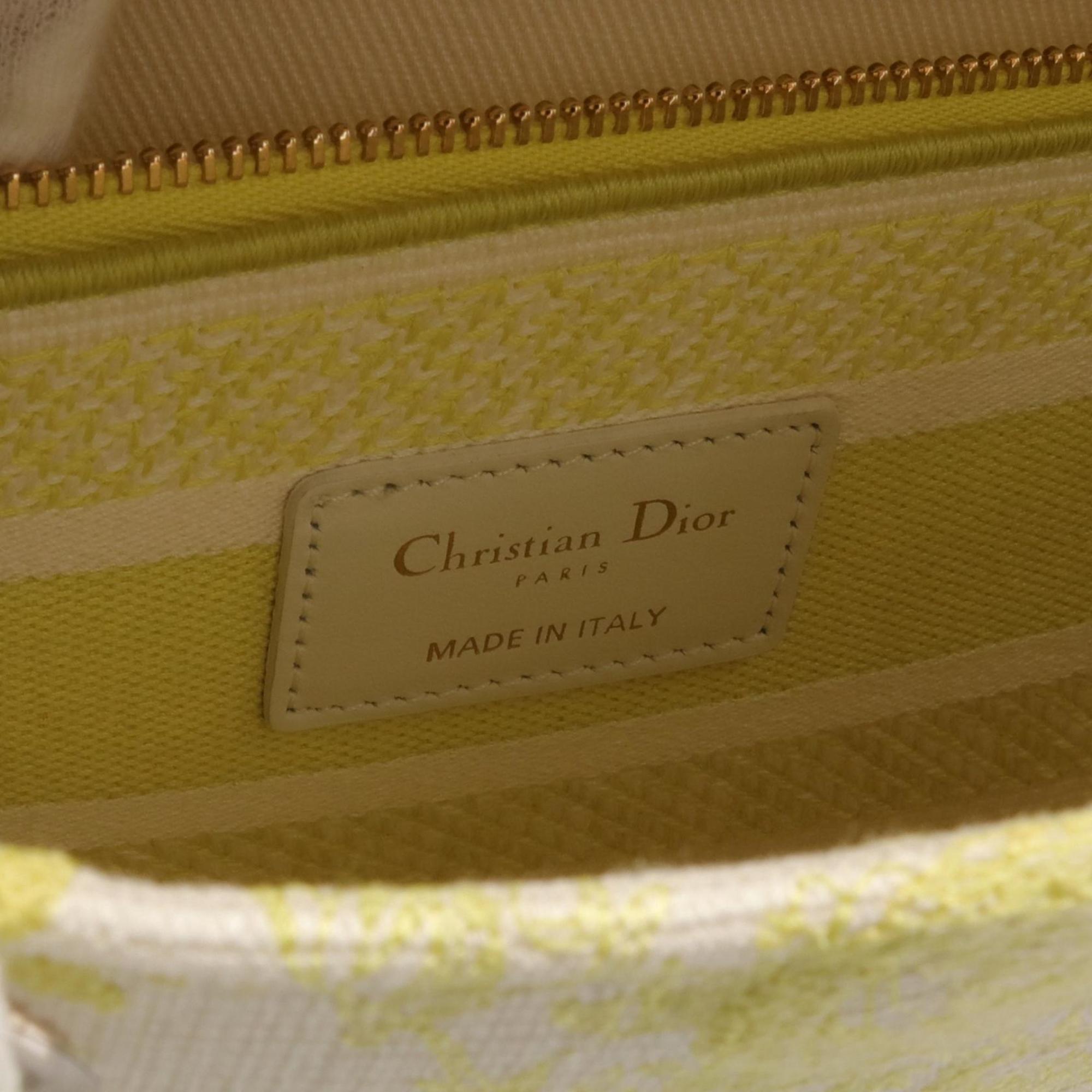 Christian Dior LADY D-LITE Medium Handbag Bag Canvas Women's Yellow White M0565OECQ02I