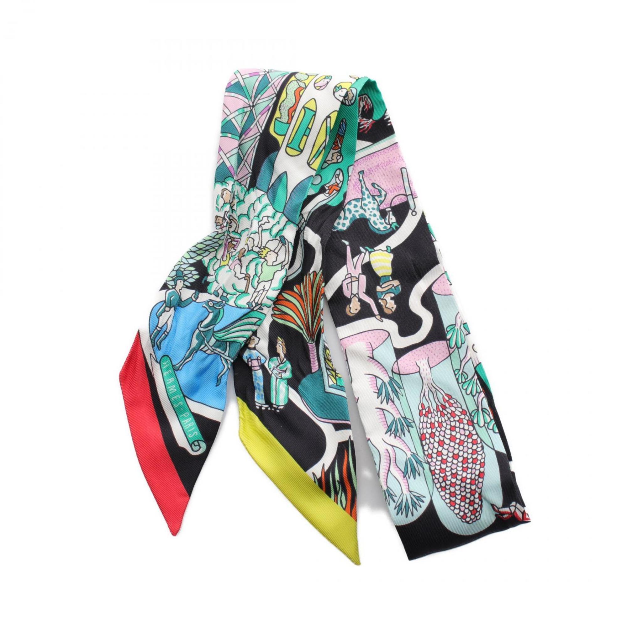 Hermes HERMES Twilly Exposition Universelle Scarf Silk Women's Black Multicolor