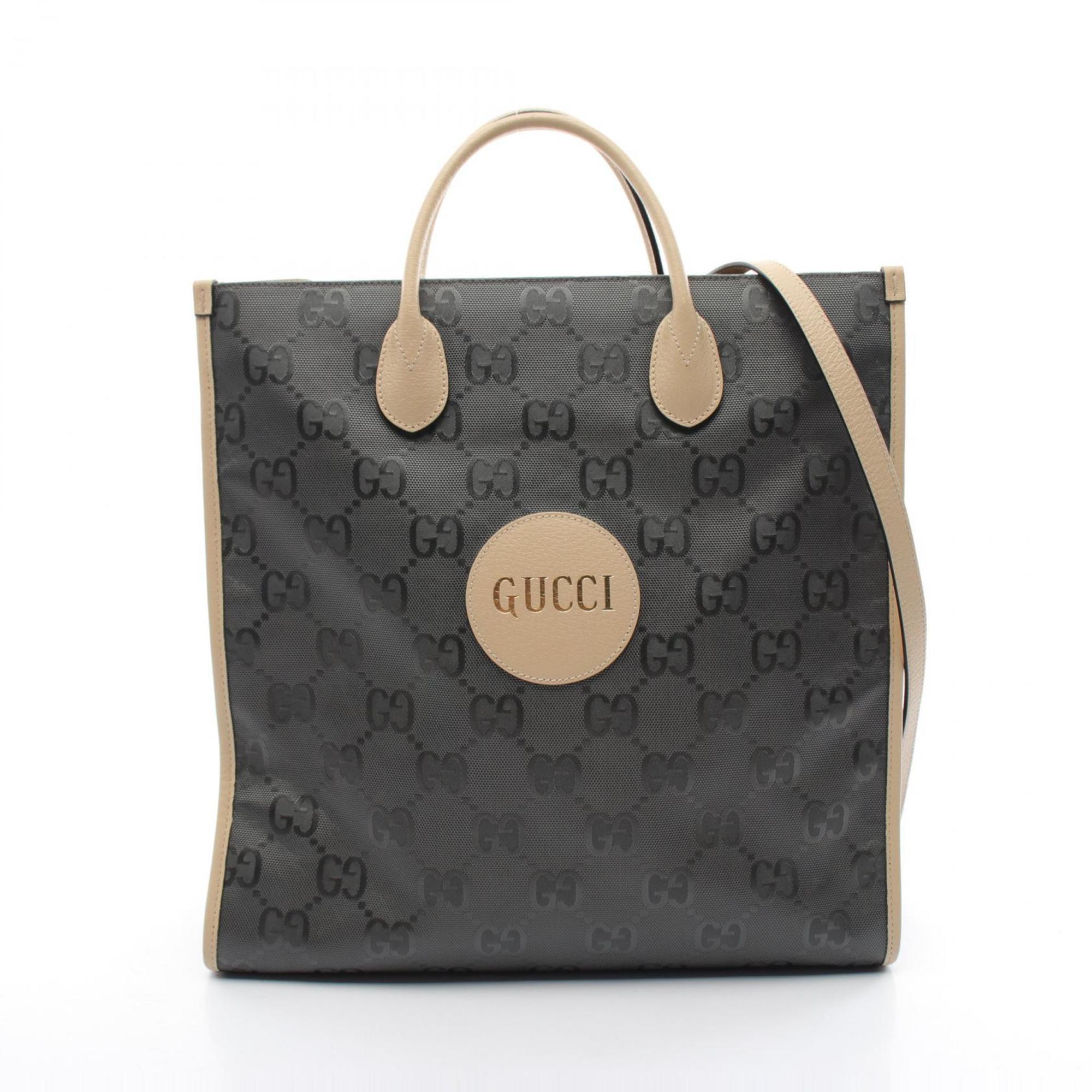 GUCCI Off the Grid GG Pattern Tote Bag Leather Nylon Canvas Women's Gray Beige 630355