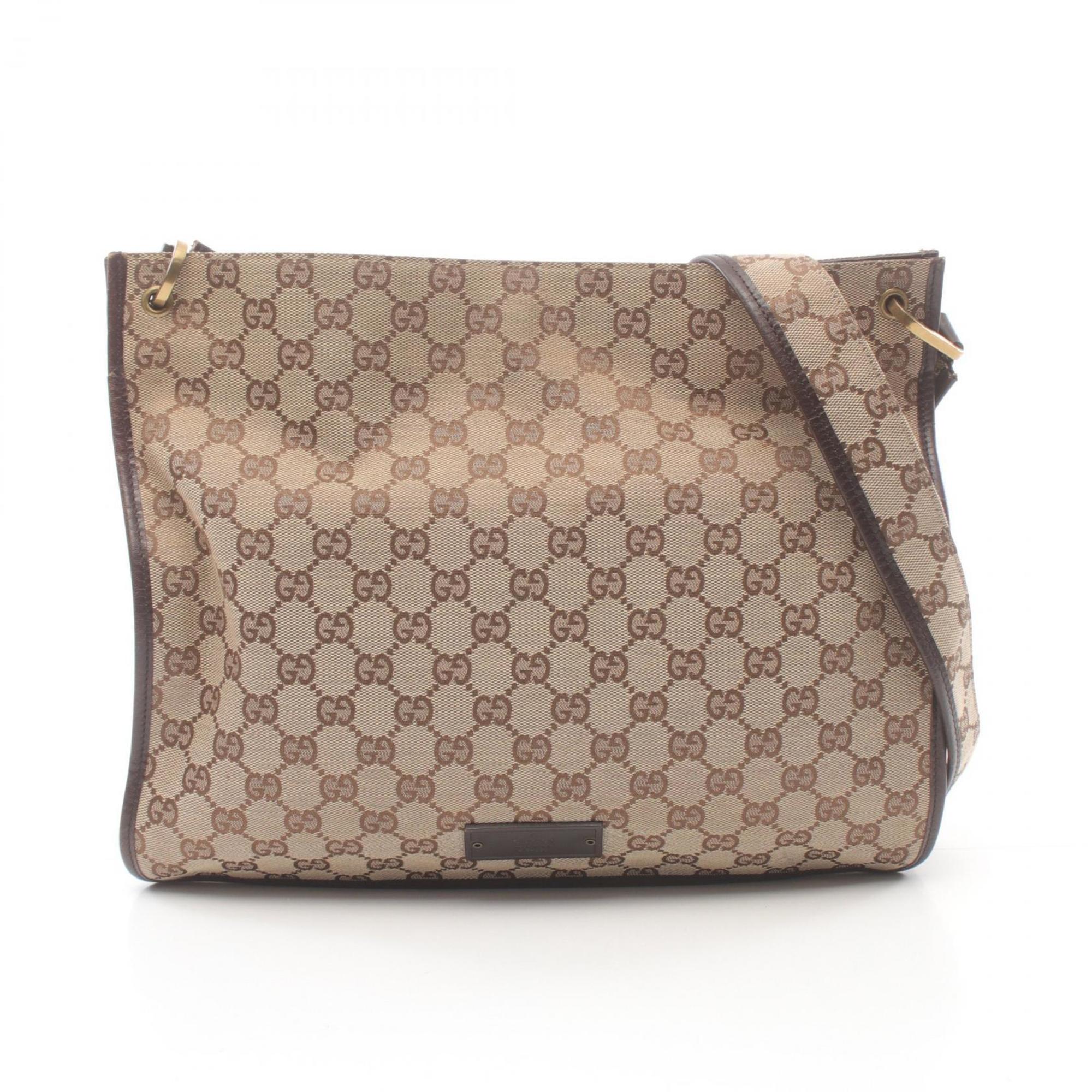 Gucci GG Canvas Shoulder Bag Leather Women's Beige Brown 90656