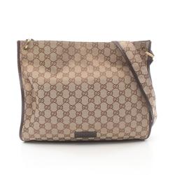 Gucci GG Canvas Shoulder Bag Leather Women's Beige Brown 90656