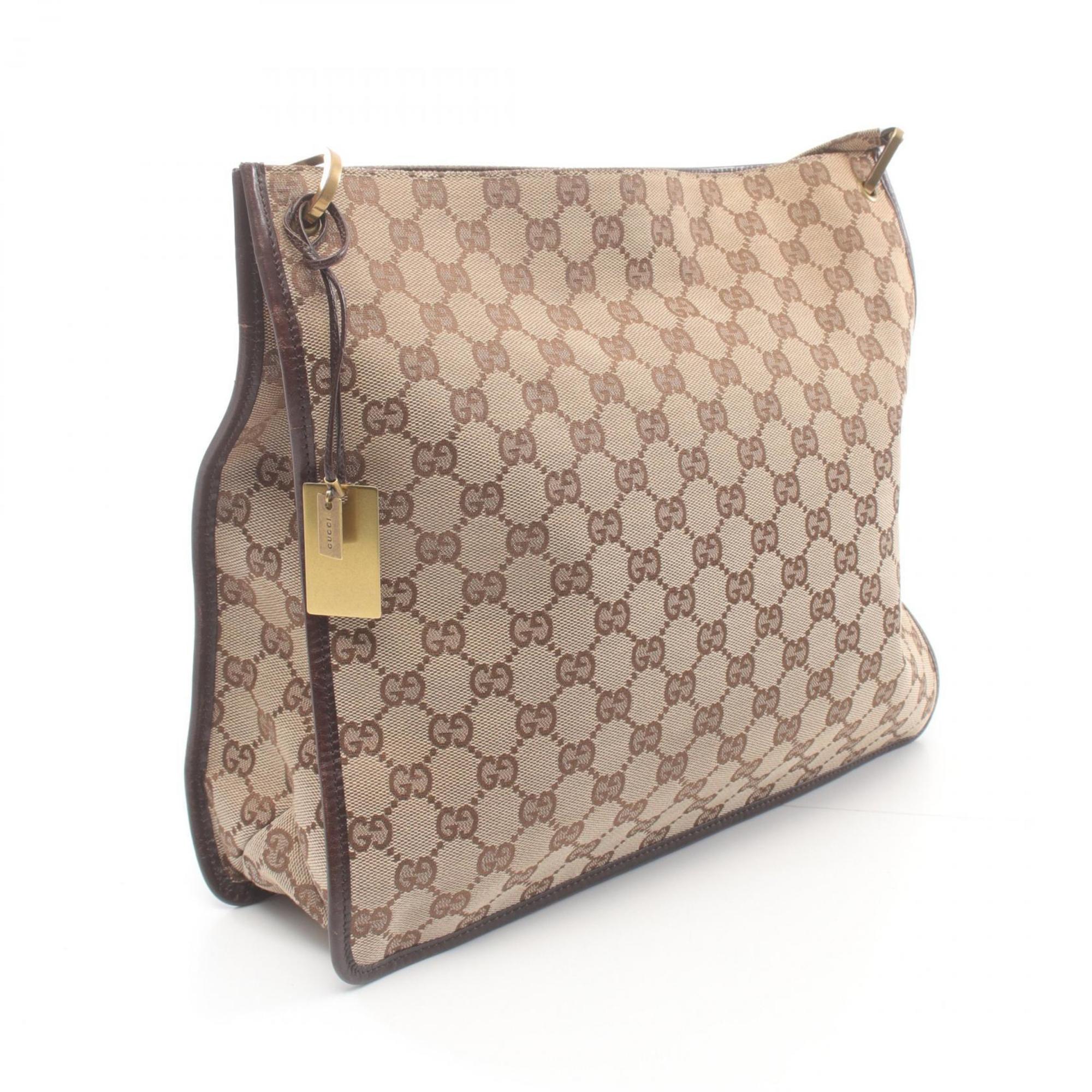 Gucci GG Canvas Shoulder Bag Leather Women's Beige Brown 90656