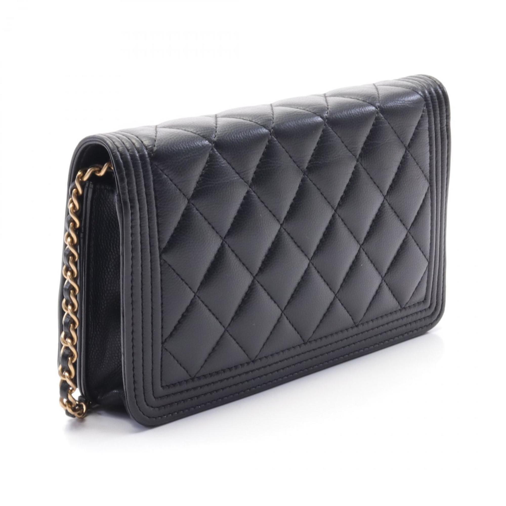 CHANEL Boy Chanel Matelasse Shoulder Bag Leather Grained Calfskin Women's Black AP1117