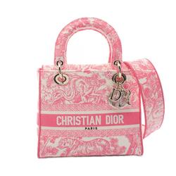 Christian Dior Dioriviera Lady D-Lite Medium Toile de Jouy Handbag Bag Canvas Women's Pink White M0565OTDT03I