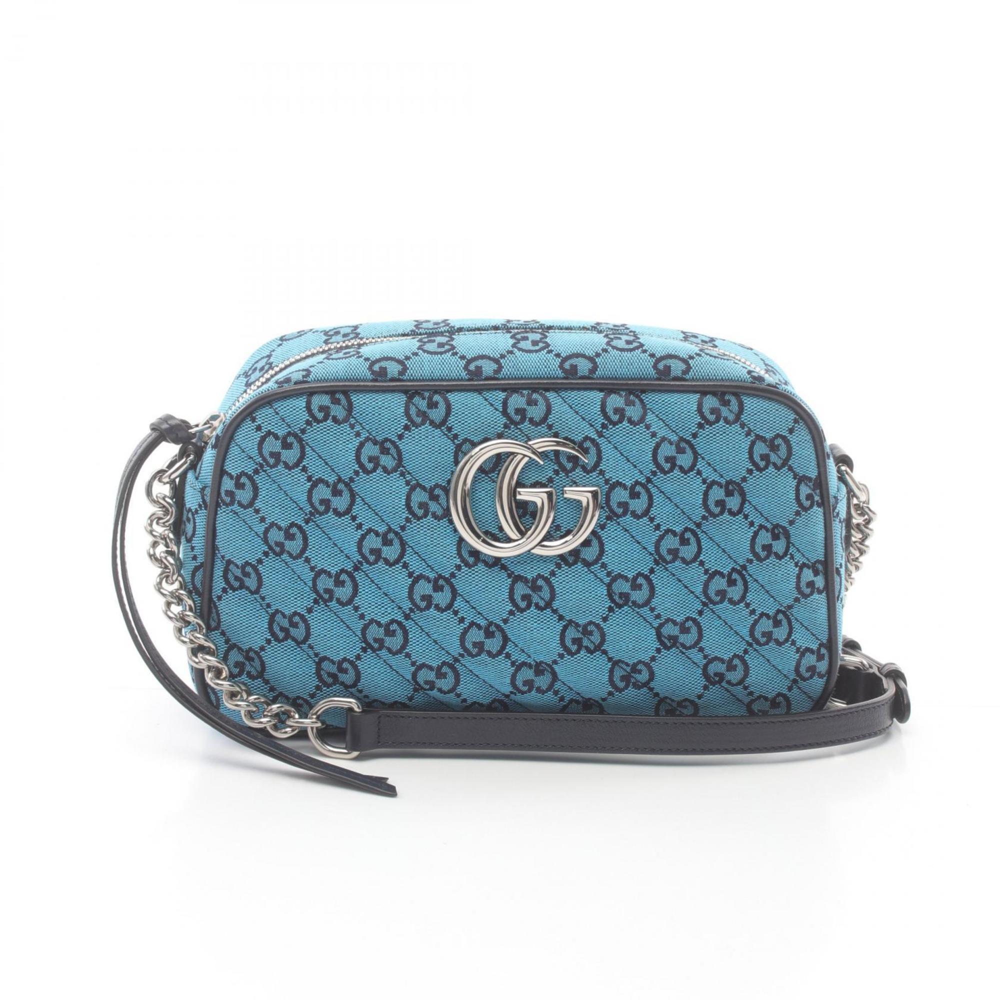 GUCCI GG Marmont Shoulder Bag Canvas Leather Women's Blue Navy 447632