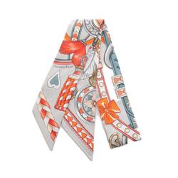 Hermes Twilly Harnais de Coeur Silk Scarf for Women Grey Multicolor