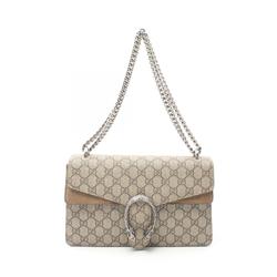 GUCCI Dionysus Shoulder Bag, Coated Canvas, Suede, Women's, Beige, Brown, 400249