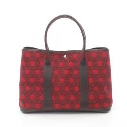 Hermes HERMES Garden PM Rouge Garance Tote Bag Leather Toile Seau H Women's Red Brown