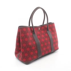 Hermes HERMES Garden PM Rouge Garance Tote Bag Leather Toile Seau H Women's Red Brown