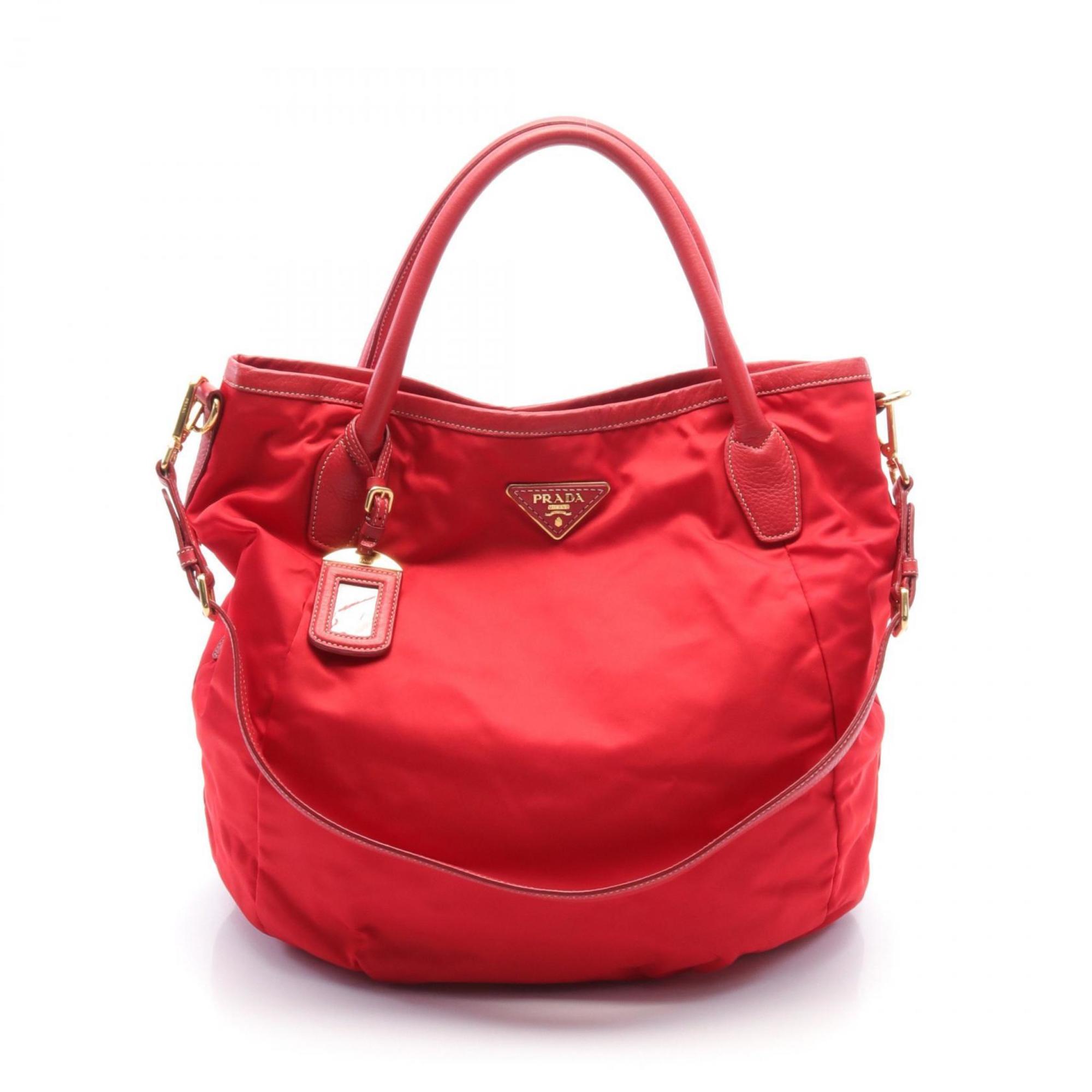 PRADA TESSUTO+VIT.DAI Tote Bag Nylon Leather Women's Red BR4419