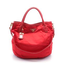 PRADA TESSUTO+VIT.DAI Tote Bag Nylon Leather Women's Red BR4419