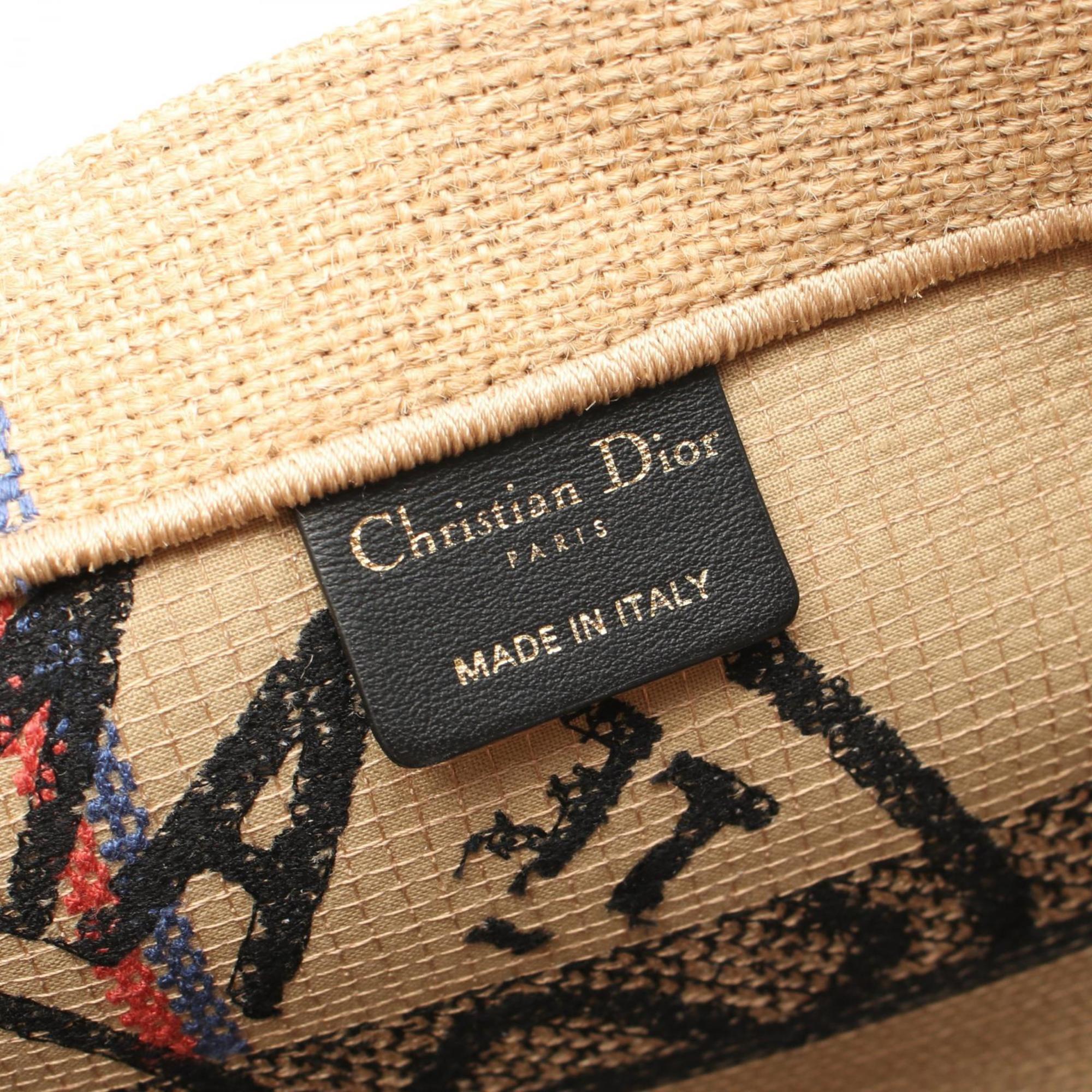 Christian Dior Dior BO TOTE Book Tote Medium Bag Jute Canvas Women's Beige Multicolor