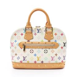 Louis Vuitton Alma Monogram Multicolor Blanc Handbag Bag Coated Canvas Leather Women's White