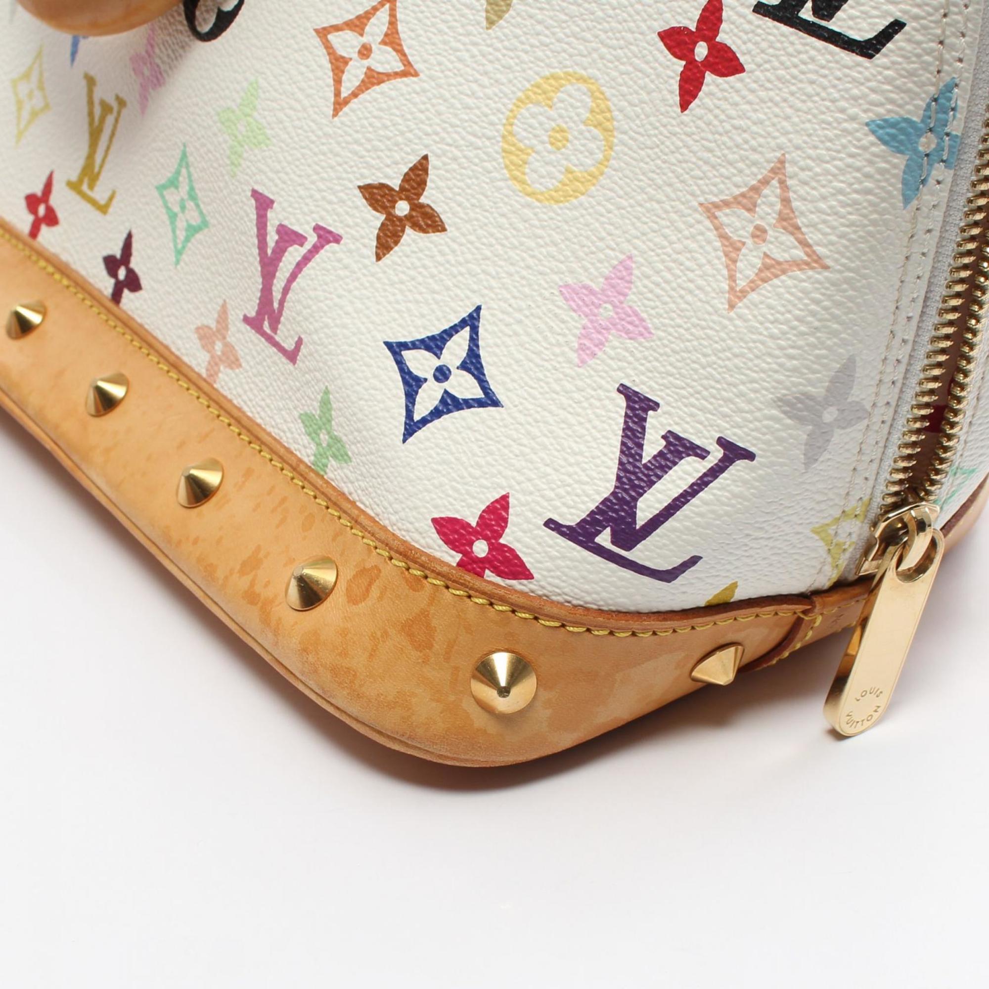 Louis Vuitton Alma Monogram Multicolor Blanc Handbag Bag Coated Canvas Leather Women's White