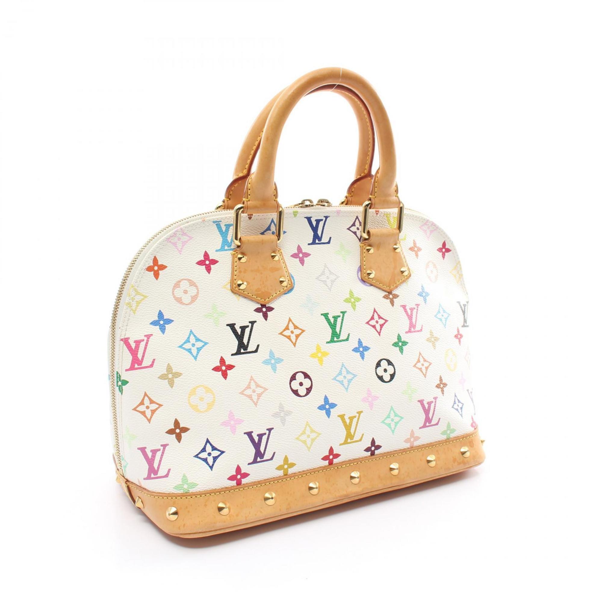 Louis Vuitton Alma Monogram Multicolor Blanc Handbag Bag Coated Canvas Leather Women's White