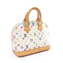 Louis Vuitton Alma Monogram Multicolor Blanc Handbag Bag Coated Canvas Leather Women's White